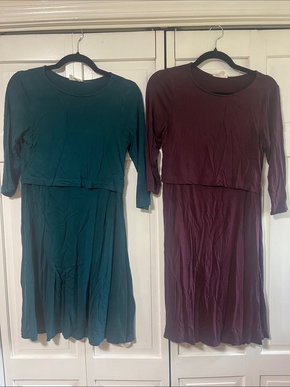 Maternity & Nursing Dresses – Plum & Emerald Twin Pack